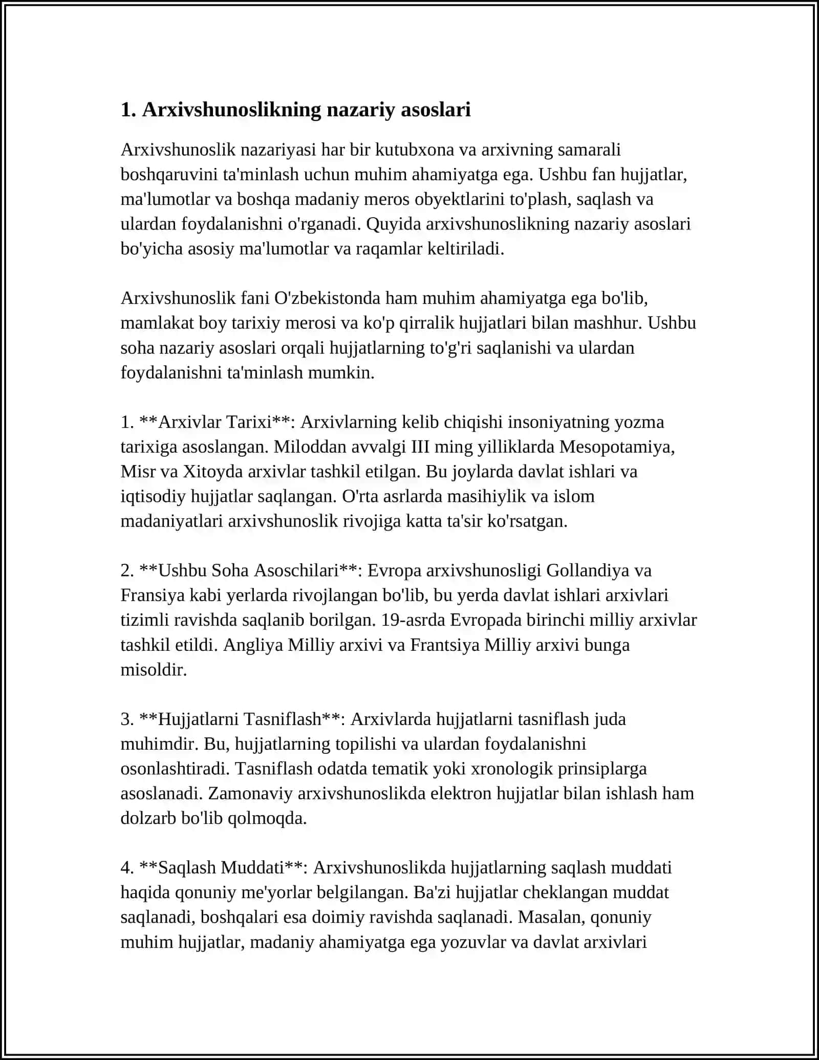 ARXIVSHUNOSLIK.TARIXIY HUJJATLARNING SAQLANISHI VA ÕRGANILISHI 3