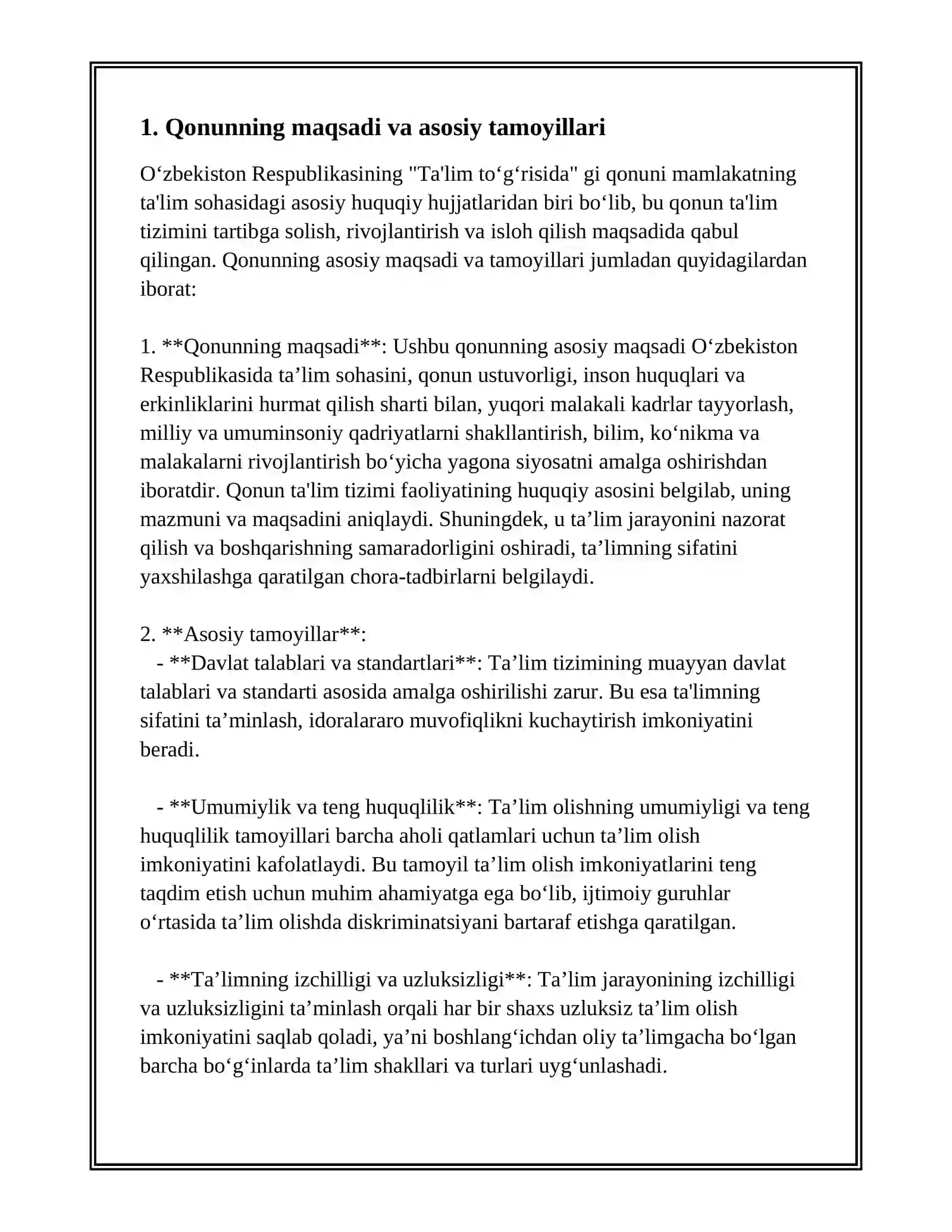 OʻZBEKISTON RESPUBLIKASI TA'LIM TOʻGʻRISIDAGI QONUN MOHIYATI 3