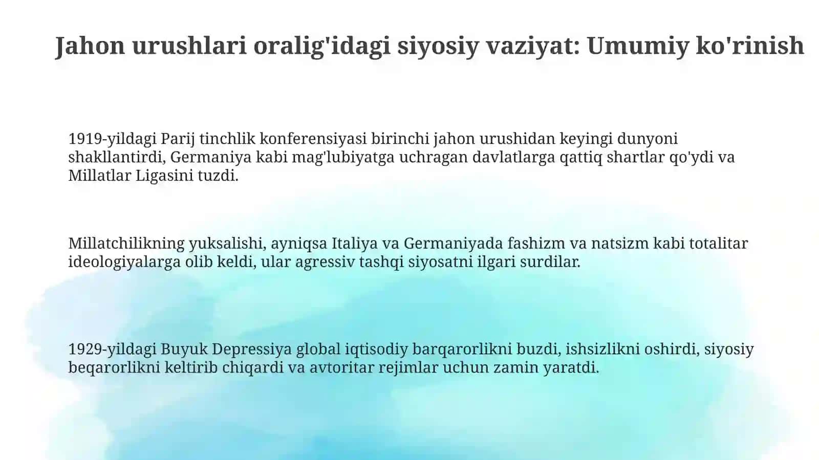 Jahon urushlari oralig'idagi siyosiy vaziyat: Umumiy ko'rinish 3