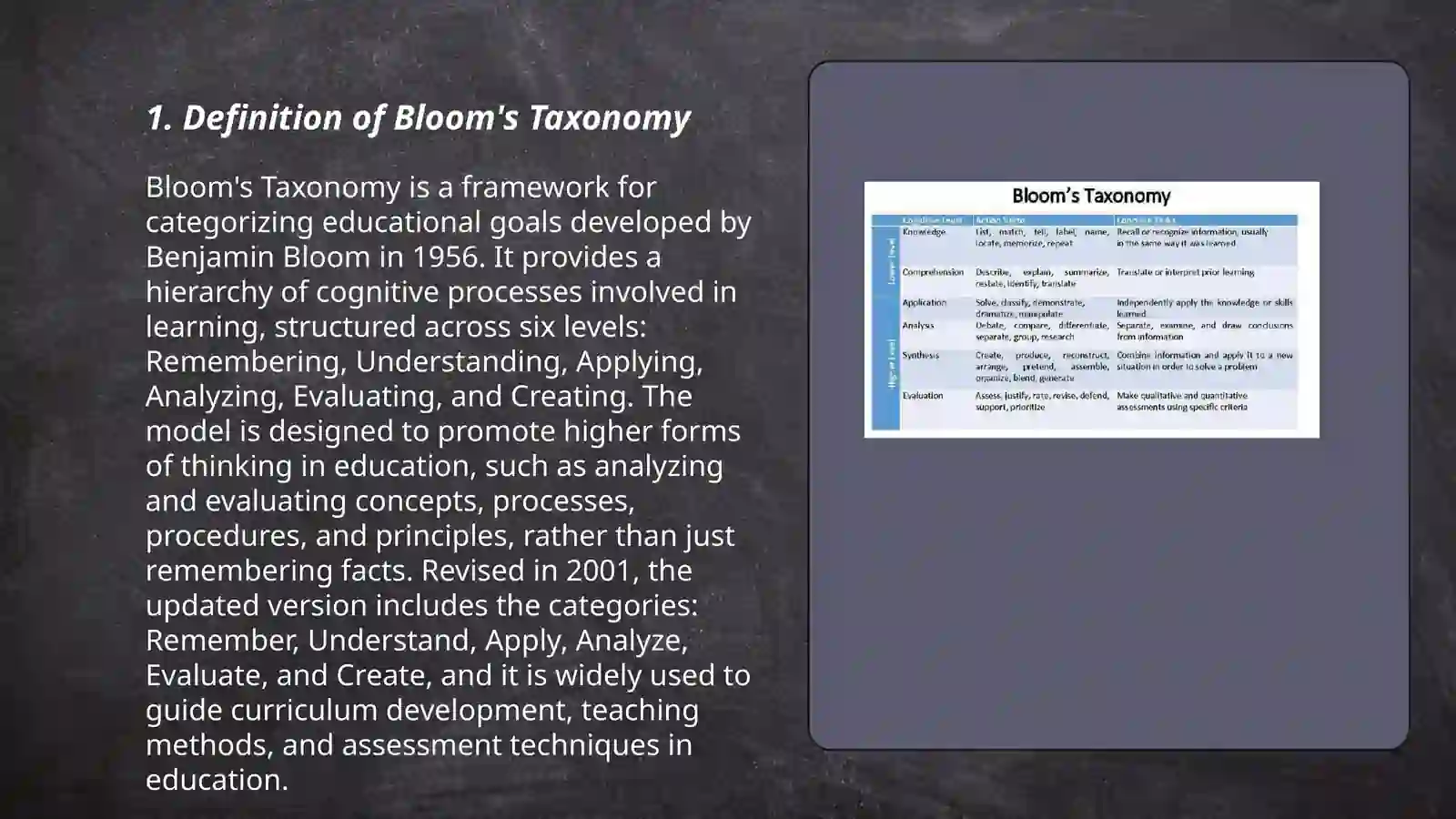 Bloom's taxonomy: Knowledge and Comprehension level 3
