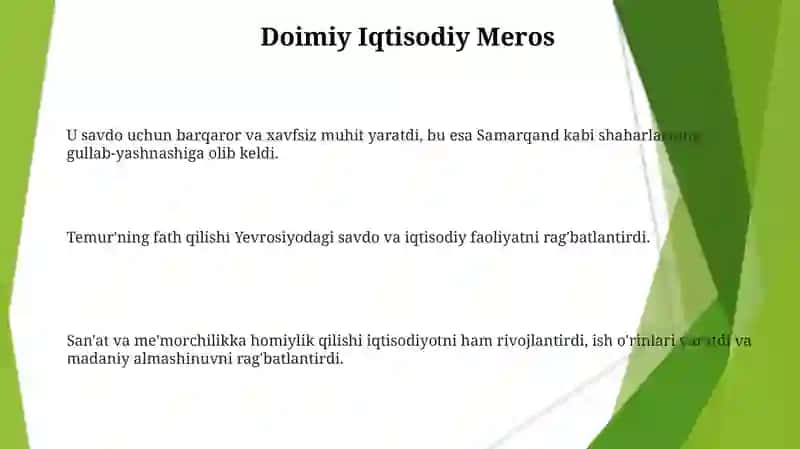 Amir temur davridagi iqtisodiy õzgarishlar 3