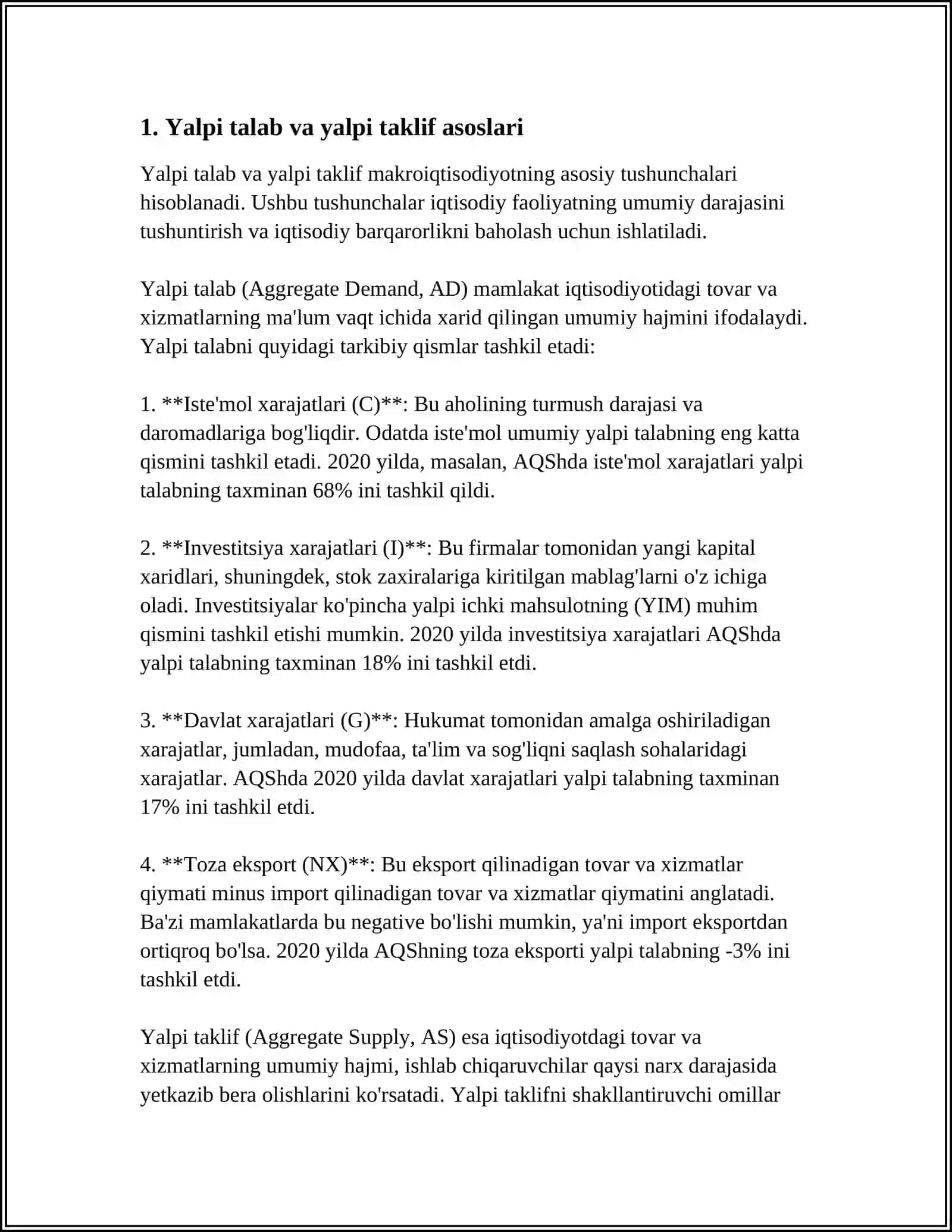 MUSTAQIL ISH Mavzu: YALPI TALAB VA YALPI TAKLIF 3