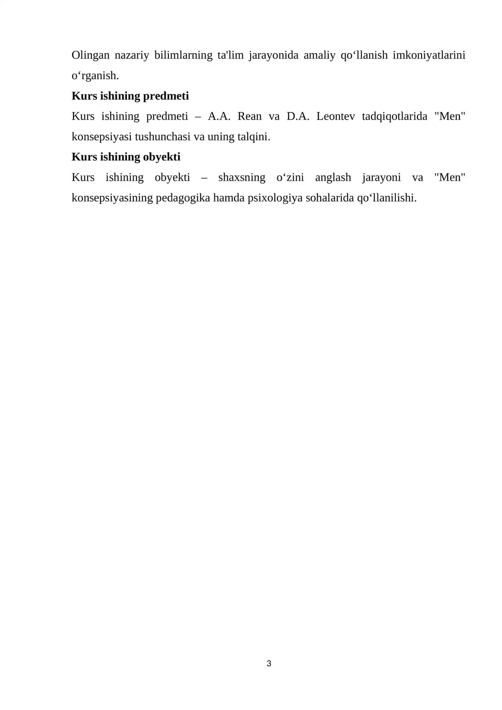 A.A.Rean va D.A.Leontev ishlarida 《Men》koptseitsiyasi 3