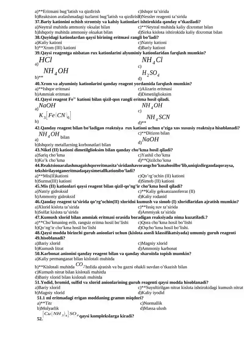Analitik kimyo fanidan test savollari 3