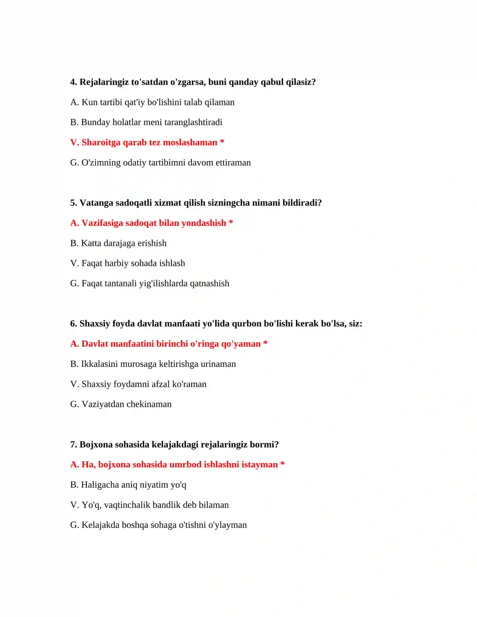 Bojxona psixologik savol javob PDF 3
