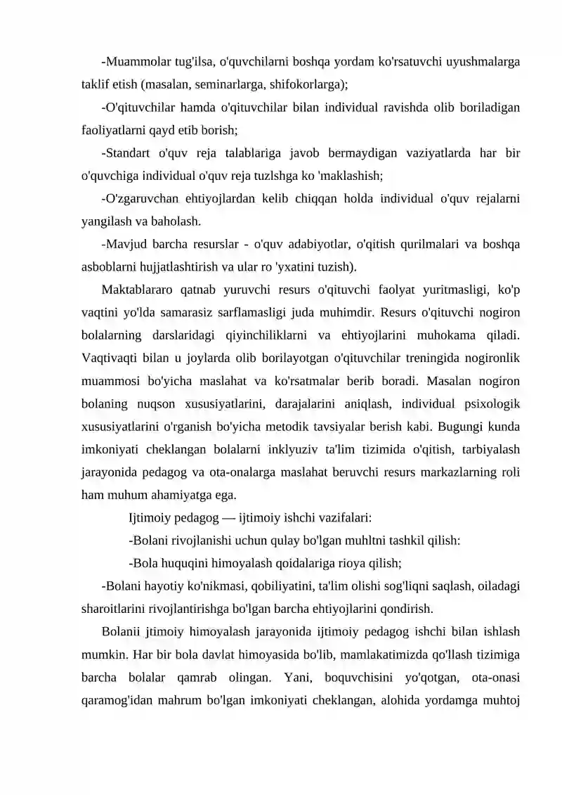 INKLYUZIV TA’LIM TIZIMIDA FAOLIYAT KO‘RSATUVCHI RESURS O‘QITUVCHINING VAZIFALARI VA MAQSADLARI 3
