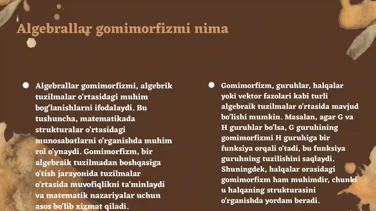 Algebrallar gomimorfizmi 3