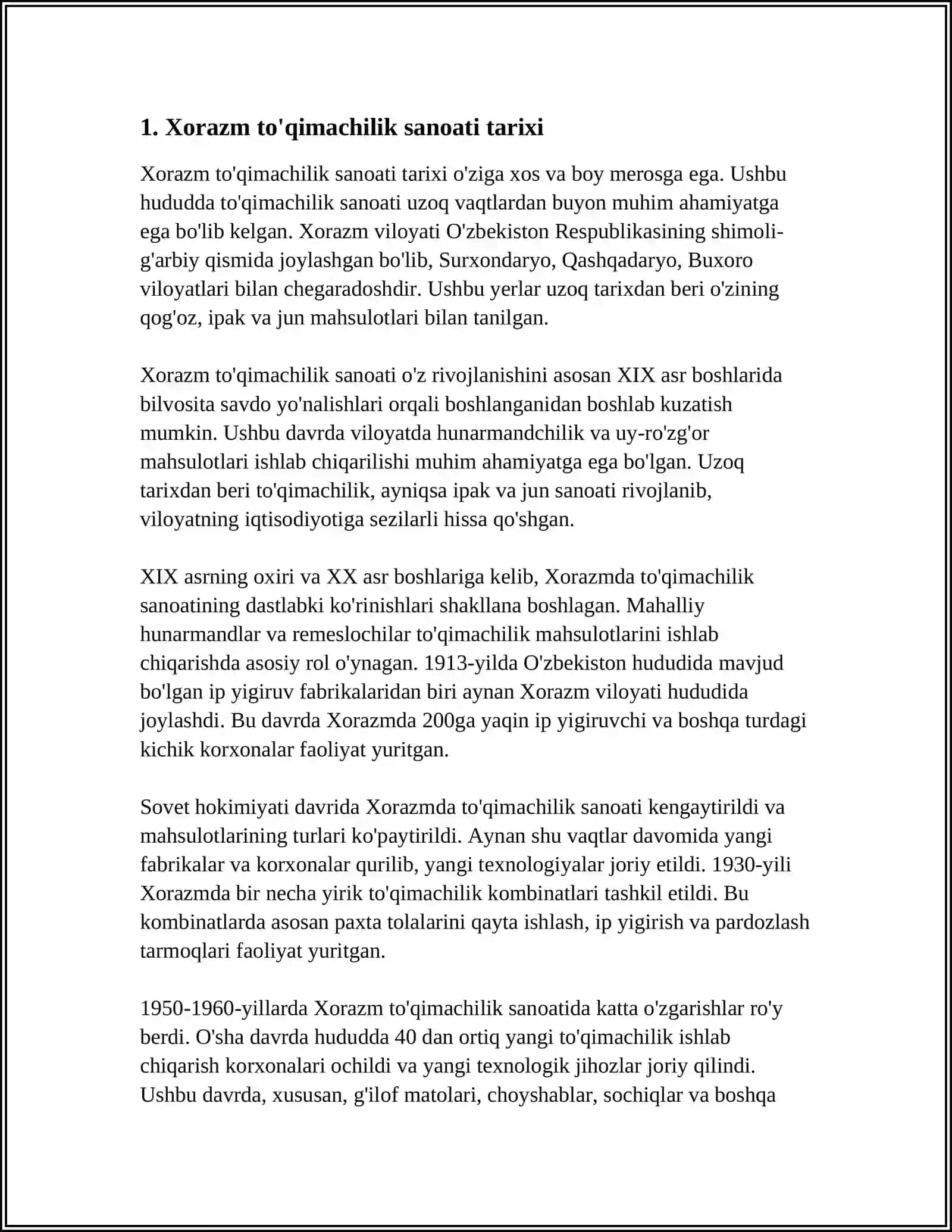 XORAZM XUDUDIDA JOYLASHGAN TÒQIMACHILIK KORXONALARI HAQIDA 3