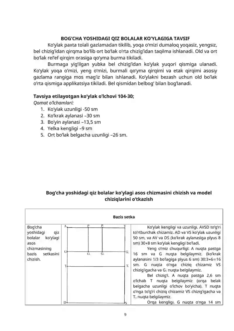 Bog’cha yoshidagi qiz bolalar ko’ylagi andozasini tayyorlash 3