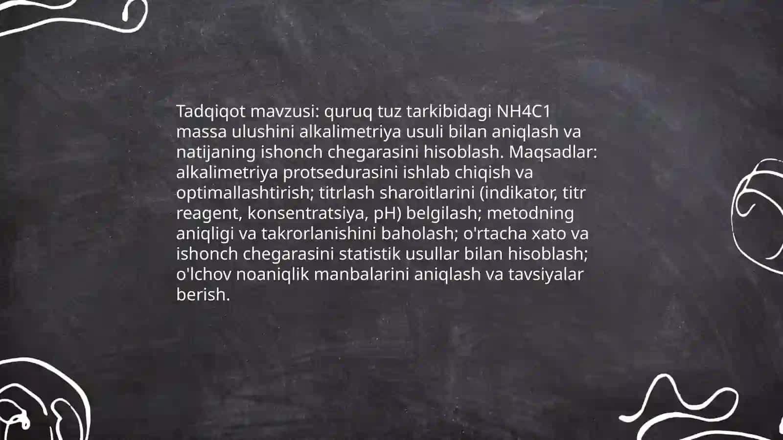 Quruq tuz tarkibidagi NH4C1 massa ulushini alkalimetriya usulida aniqlash 3