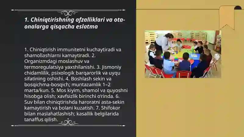 Bolalarni chiniqtirish bōyicha ota-onalarga eslatma tayyorlash 3
