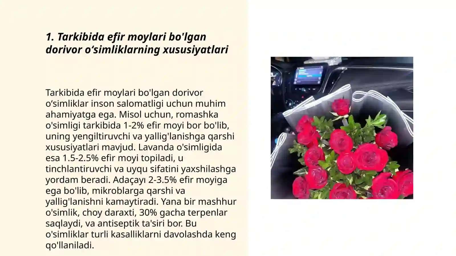 Tarkibida efir moylari bo'lgan dorivor oʻsimlik va mahsulotlar 3