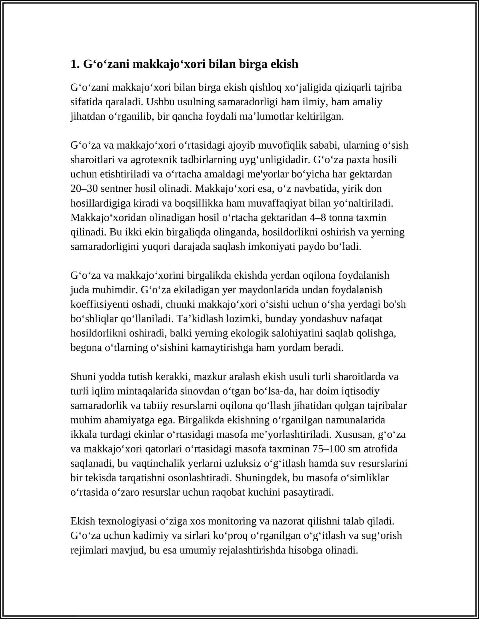 GʻOʻZANI HAMKOR EKINLAR BILAN BIRGA EKISH 3