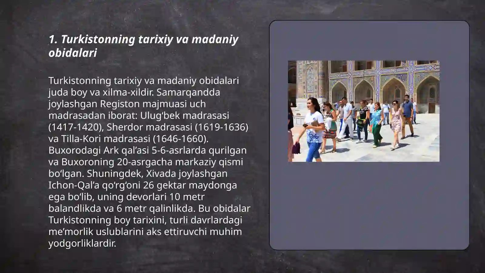 Turkistonning tarixiy va madaniy obidalari 3