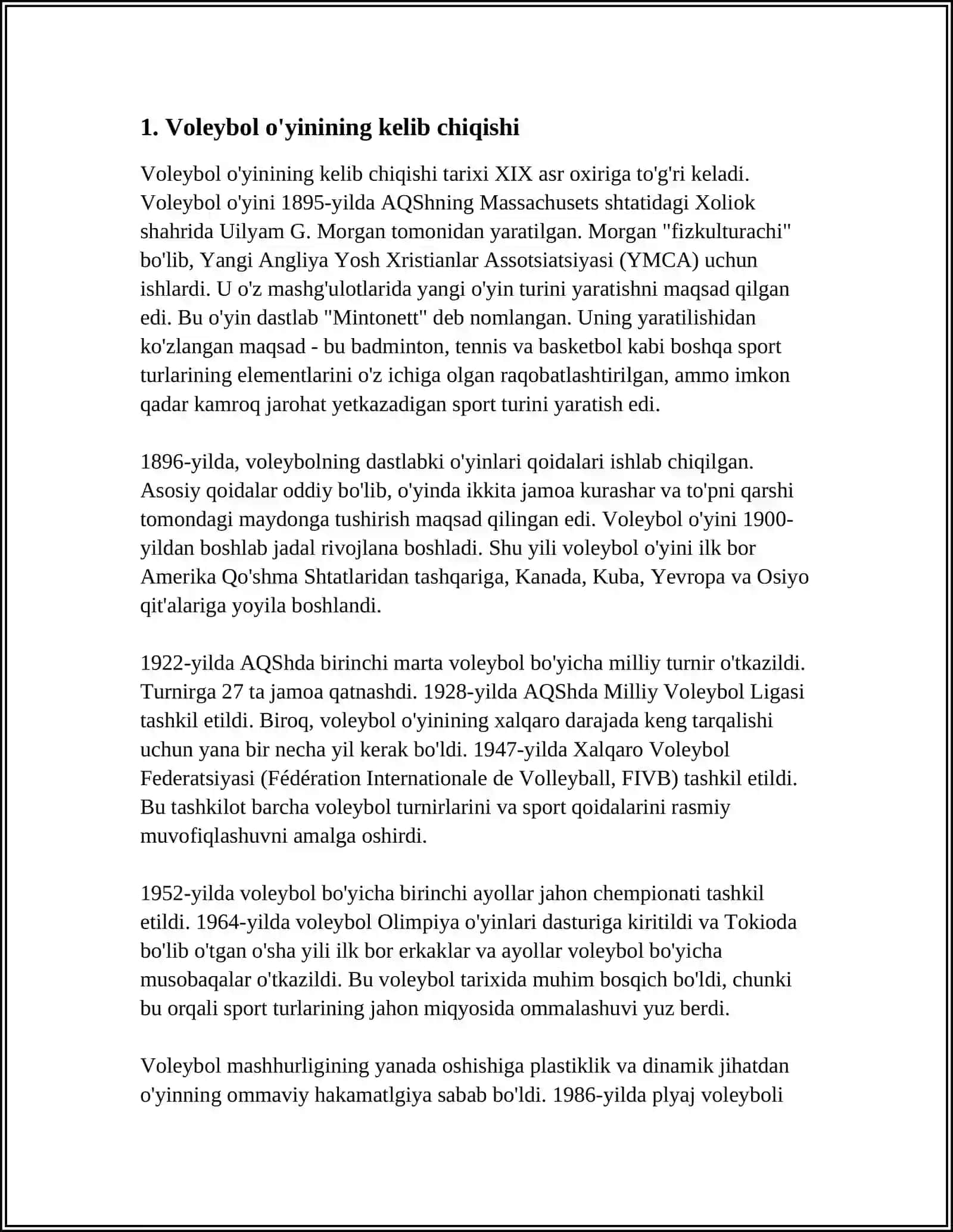 VALEBOL O'YININING KELIB CHIQISHI VA QOIDALARI 3