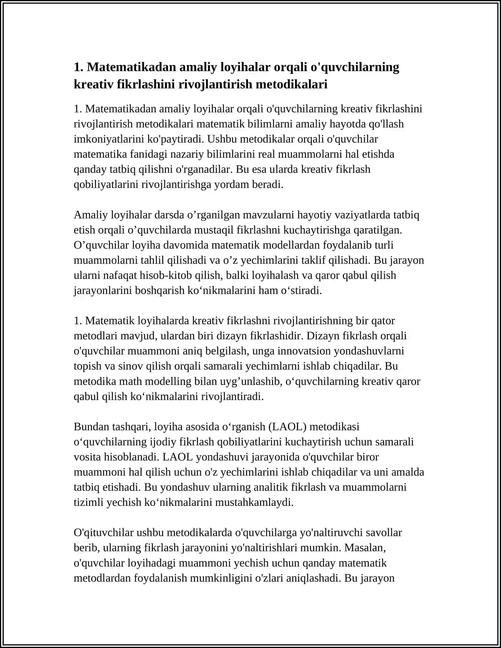 MATEMATIKADAN AMALIY LOYIHALAR VAULARNI KEREATIV FIKRLASHIGA TA'SIRI 3