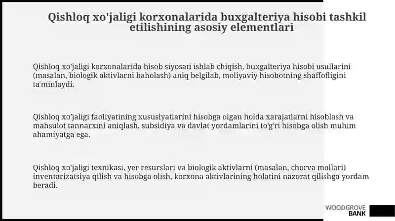 Qishloq xo'jaligi korxonalarida buxgalteriya hisobi tashkil etilishining asosiy elementlari 3