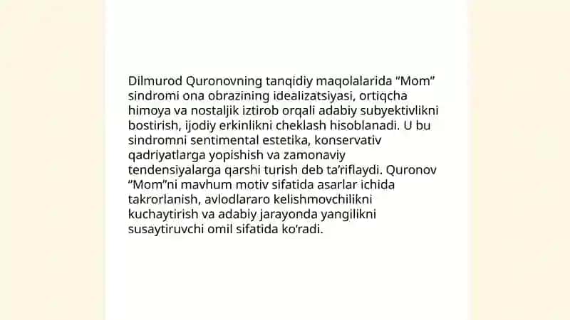 Dilmurod Quronovning hozirgi adabiy jarayon tanqidiy maqolalarini o'qish 3