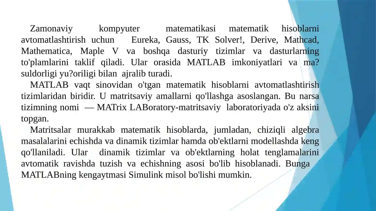 MATLAB Dasturi Imkoniyatlari 3