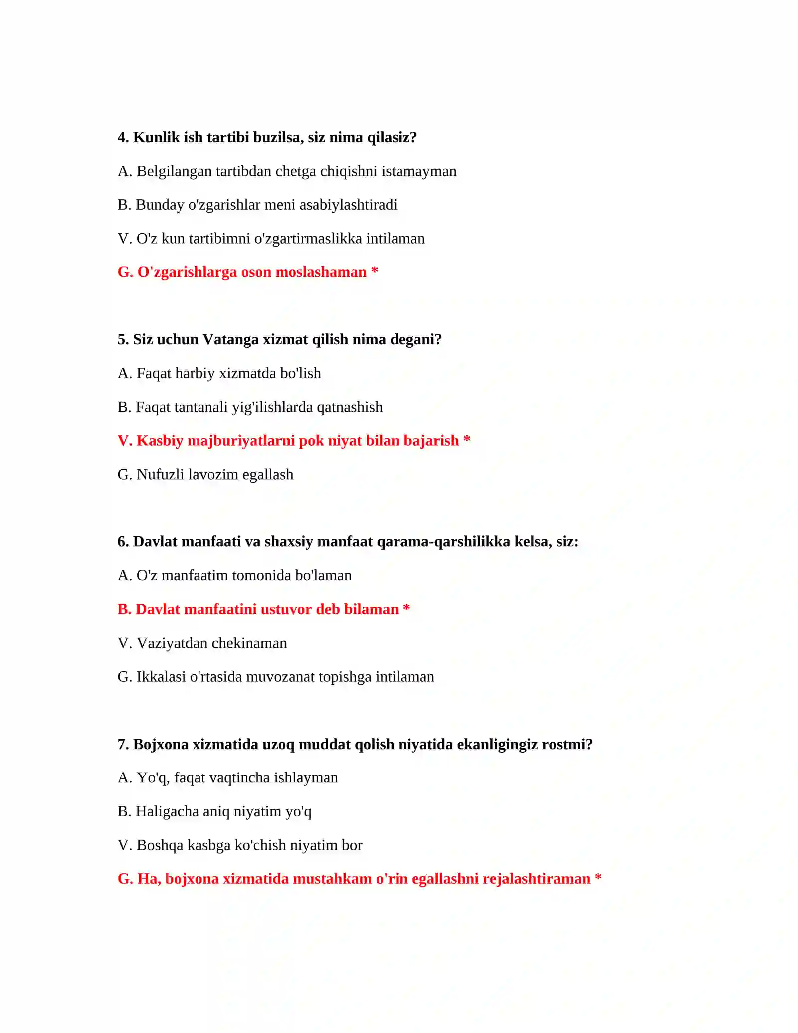 Bojxona ishga kirish IQ savol javoblari 3