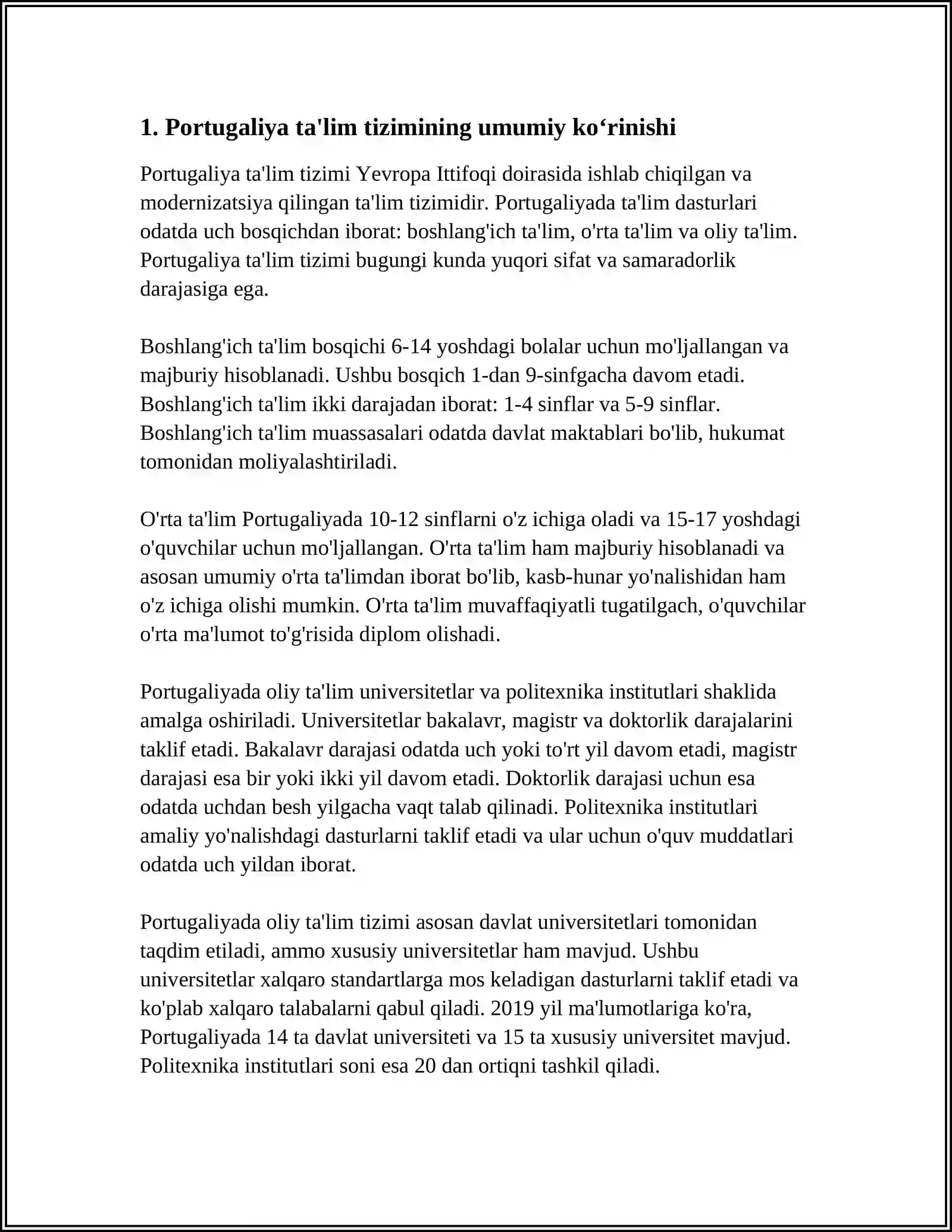 FORTUGALIYA TA'LIM TIZIMI VA ALOHIDA TA'LIMGA EHTIYOJI BO'LGAN BOLALARGA TA'LIM TARBIYA BERISH TIZIMI 3