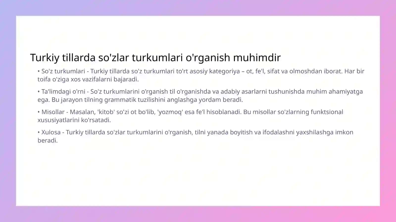 Turkiy tillarda soʻzlarni turkumlarga ajratish mezonlari 3
