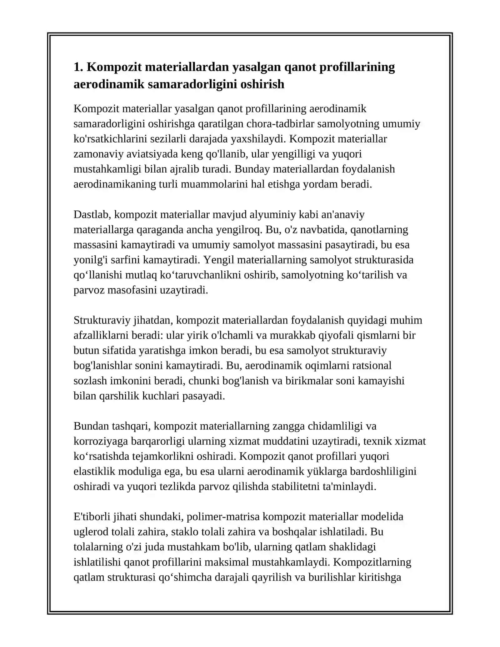 Kompozitsion Materiallar Yordamida Samolyotning Aerodinamik Xususiyatlarini Yaxshilash 3
