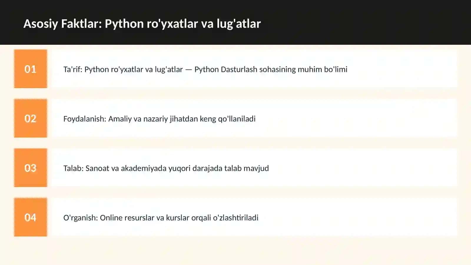 Python ro'yxatlar va lug'atlar 3