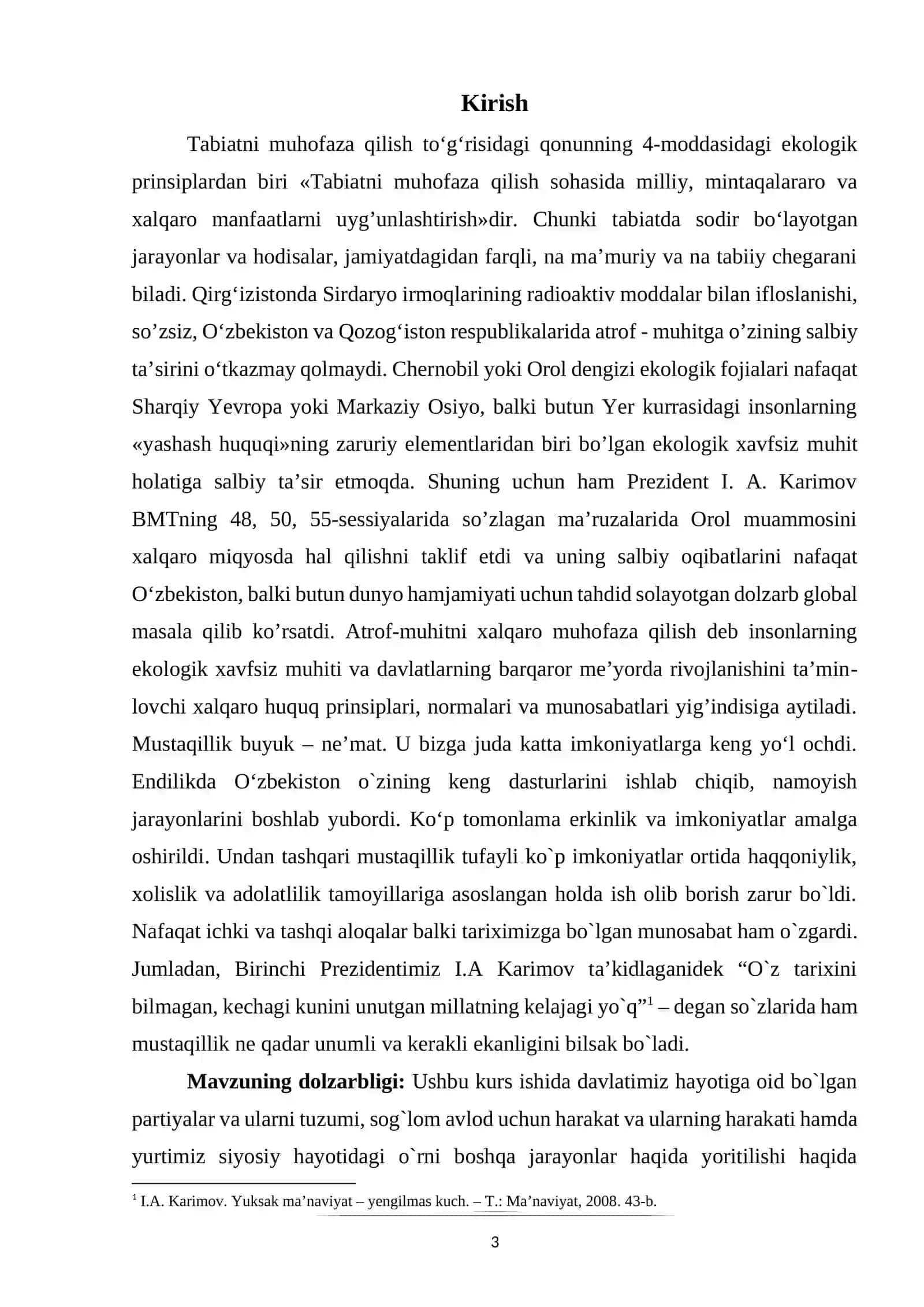 O‘zbekistonda atrof-muhitni muhofaza qilish va sog‘lomlashtirish yo‘lidagi ijtimoiy-siyosiy jarayonlar tarixi 3