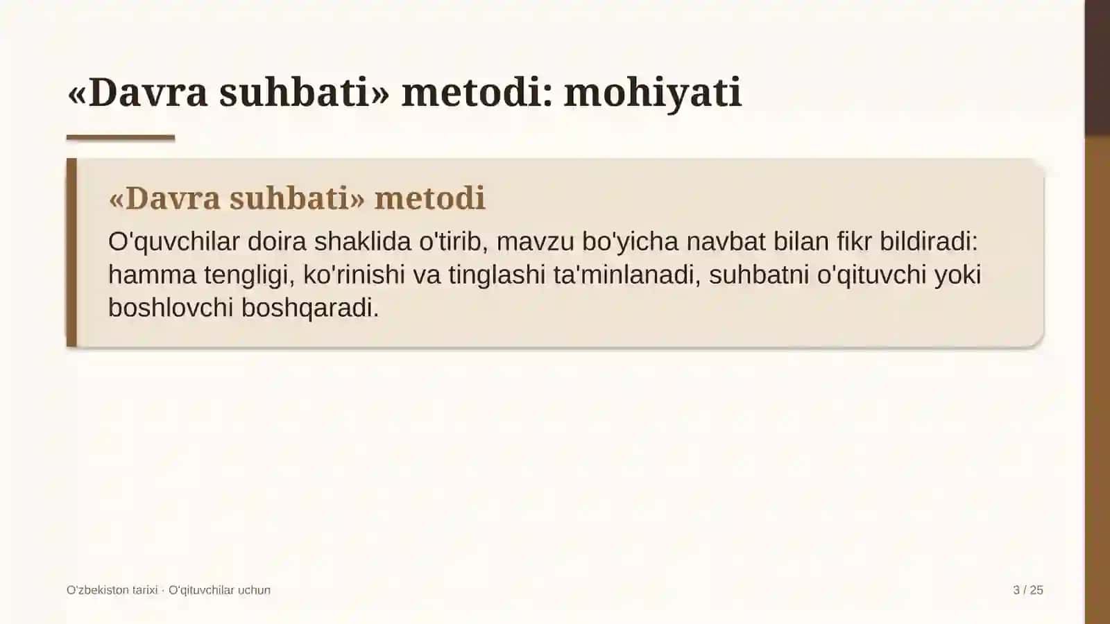 o'zbekiston tarixi darslarida davra suhbati metodidan foydalanish 8648 3