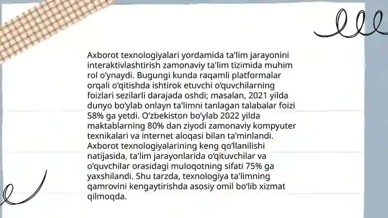 Ta'lim tarbiya jarayonida axborot texnologiyalaridan foydalanishning imkoniyatlari 3
