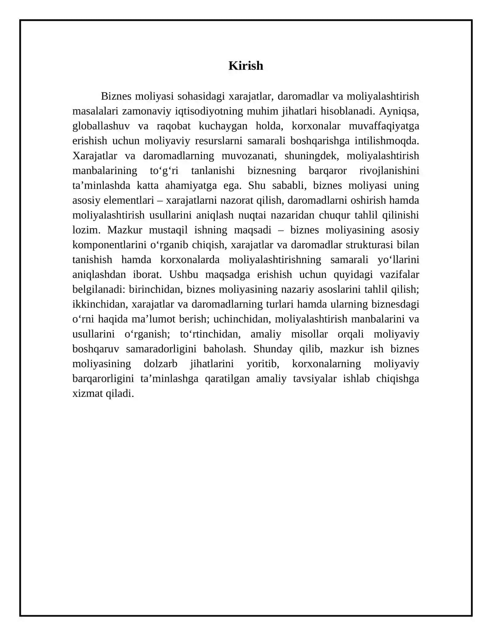 Biznes moliyasi-xarajatlar,daromadlar va moliyalashtirish 3