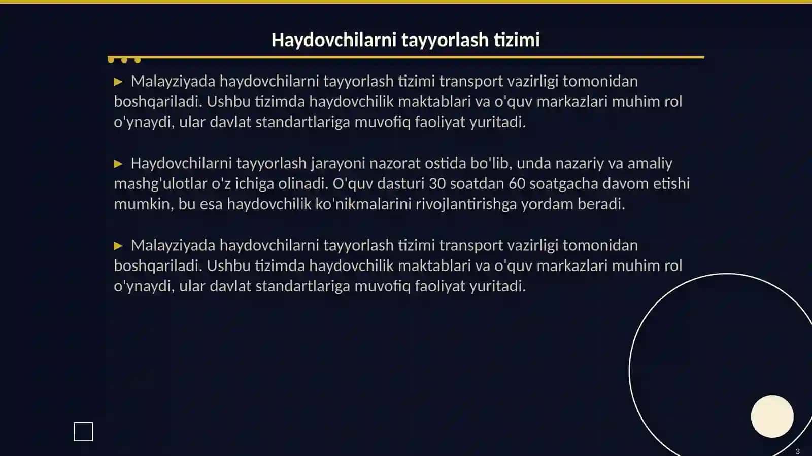 Malayziyada haydovchilarni tayyorlash va qayta tayyorlashga qoʻyiladigan talablar 3