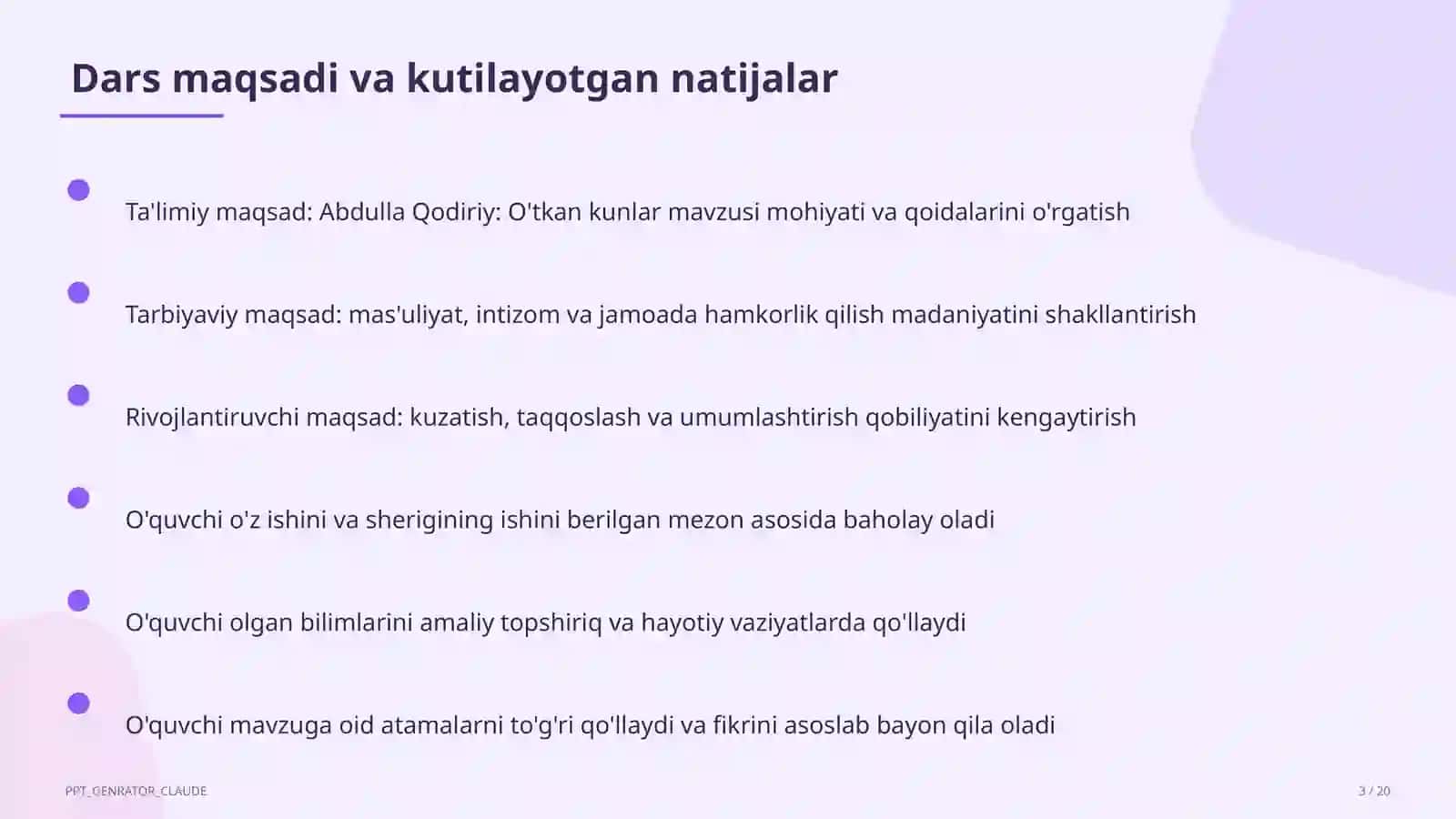 Abdulla Qodiriy: O'tkan kunlar (9-sinf) 3