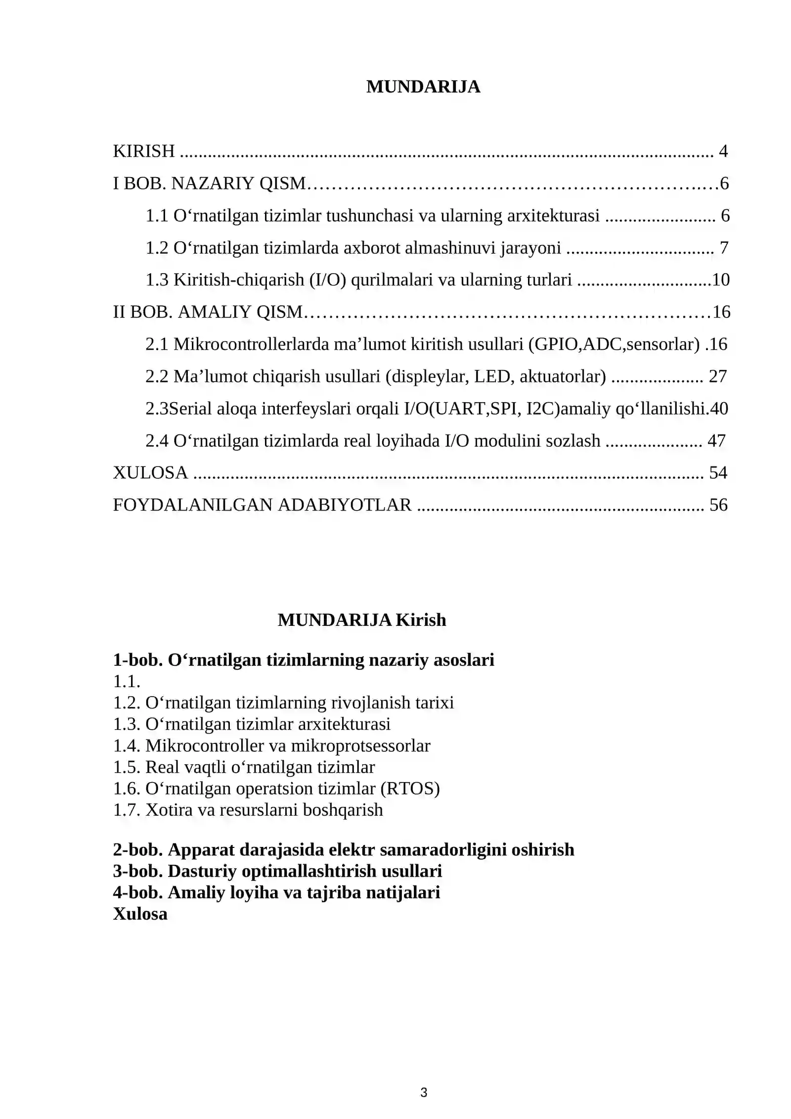 O‘RNATILGAN TIZIMLARDA AXBOROTLARNI KIRITISH-CHIQARISH USULLARI. KURS ISHI ISHIGA HISOBOT YOZUVI 3