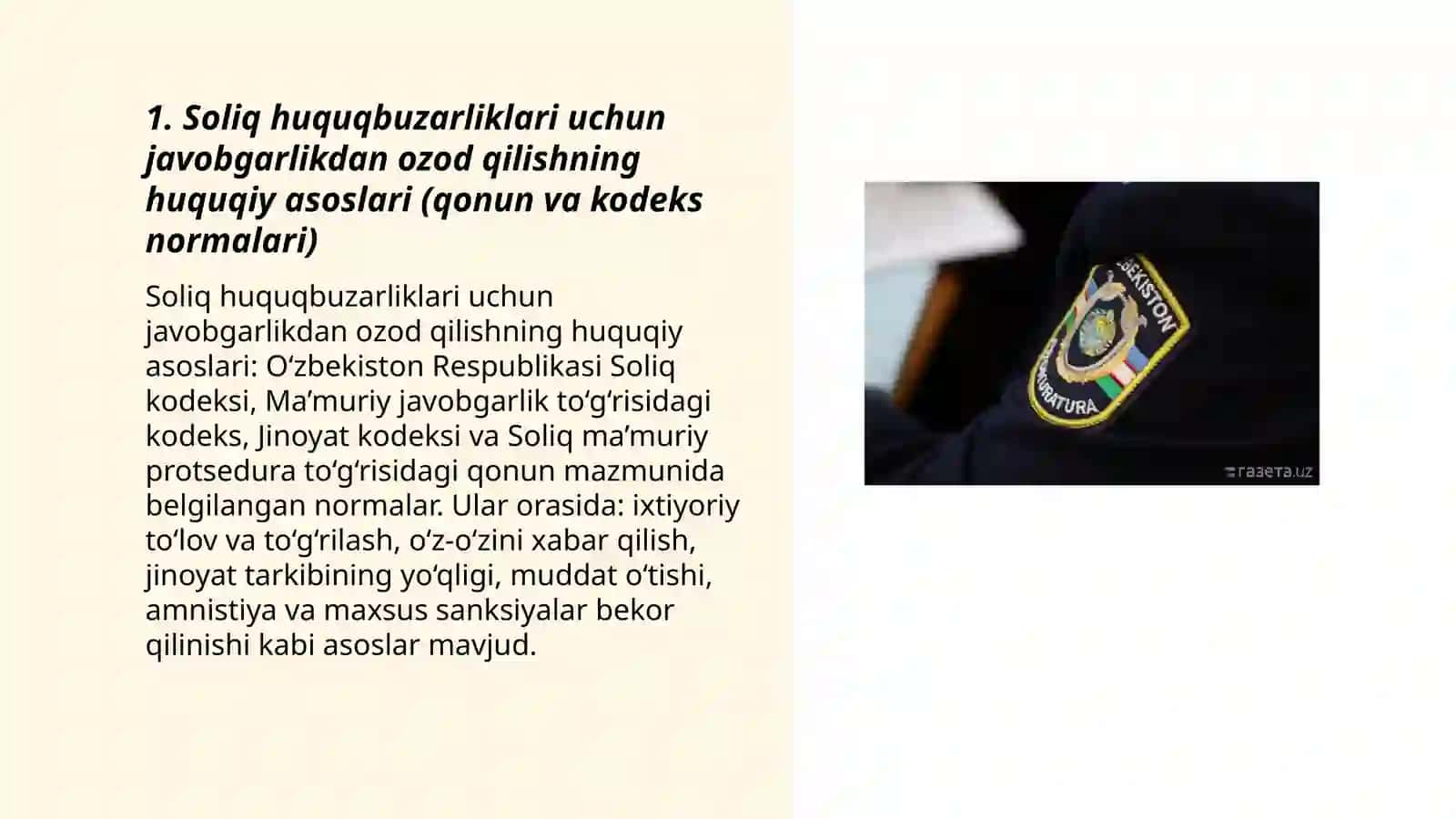 Soliq huquqbuzarliklari uchun javobgarlikdan ozod qilishning huquqiy asoslari (qonun va kodeks normalari) 3