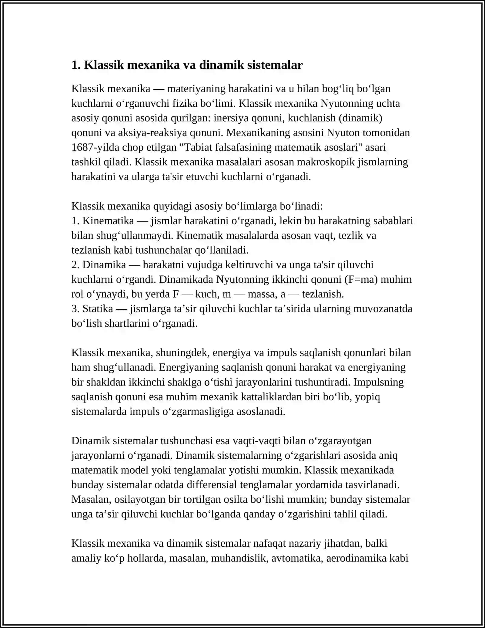MEXANIK SISTEMA DINAMIKASIGA KIRISH 3