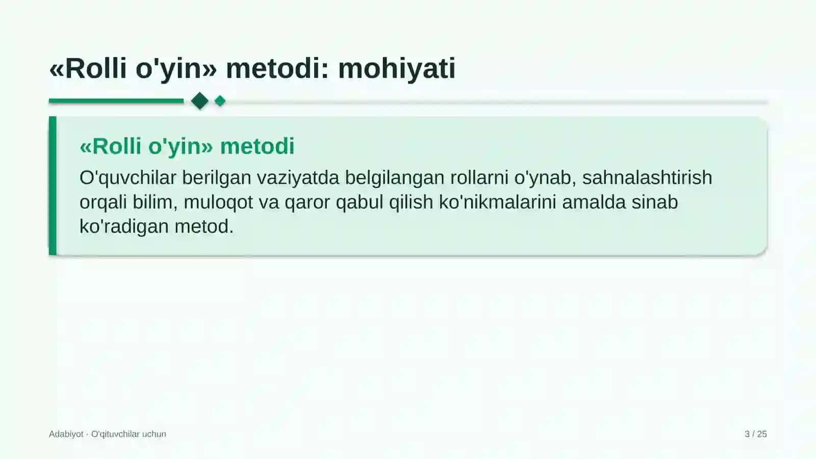 adabiyot darslarida rolli o'yin metodidan foydalanish 5033 3