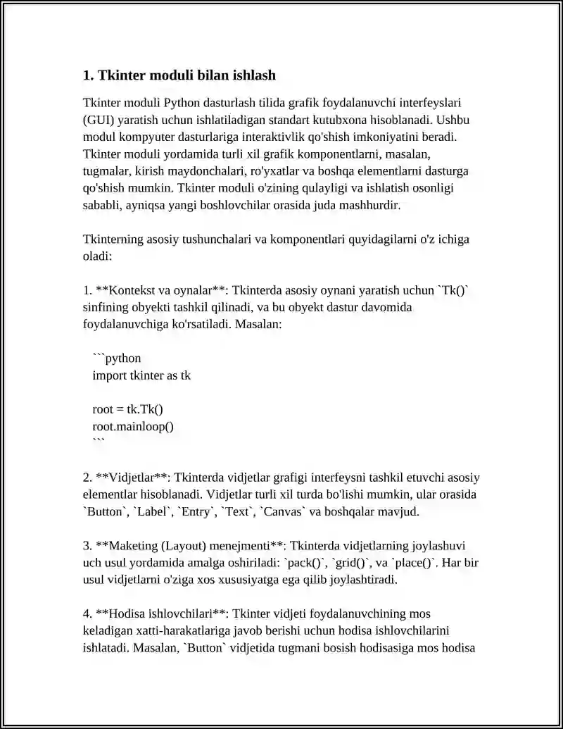 PYTHON DASTURLASH TILIDA TKINTER GUIDA ISHLASH 3