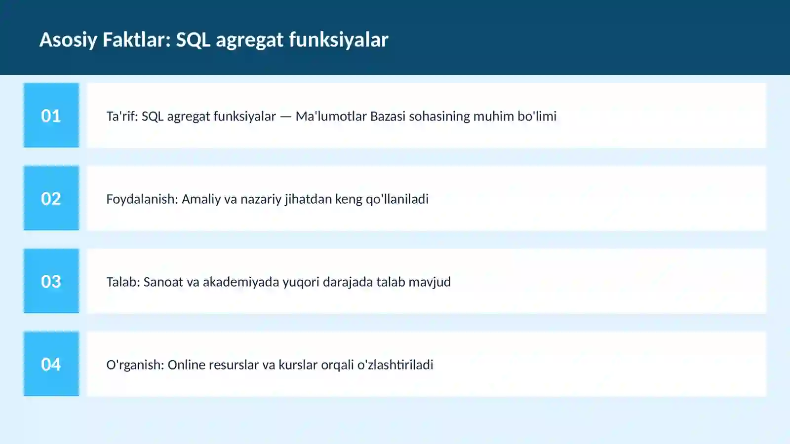 SQL agregat funksiyalar 3