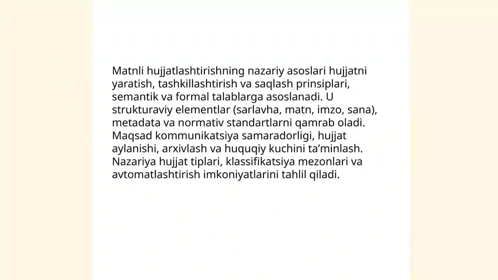Matinli hujjatlashtirish.Hujjatlarni klassifikatsiyalash masalalari 3