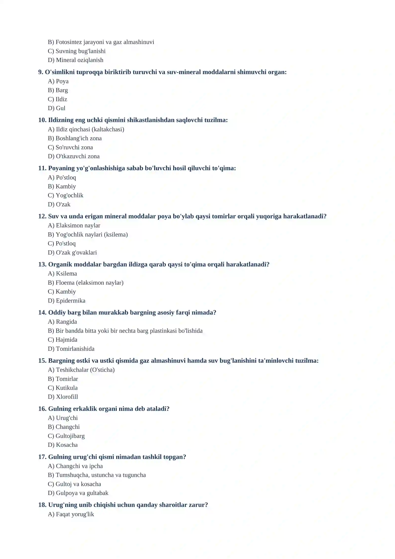 5- sinf Biologiya , mavzulashtirilgan testlar to'plami 3