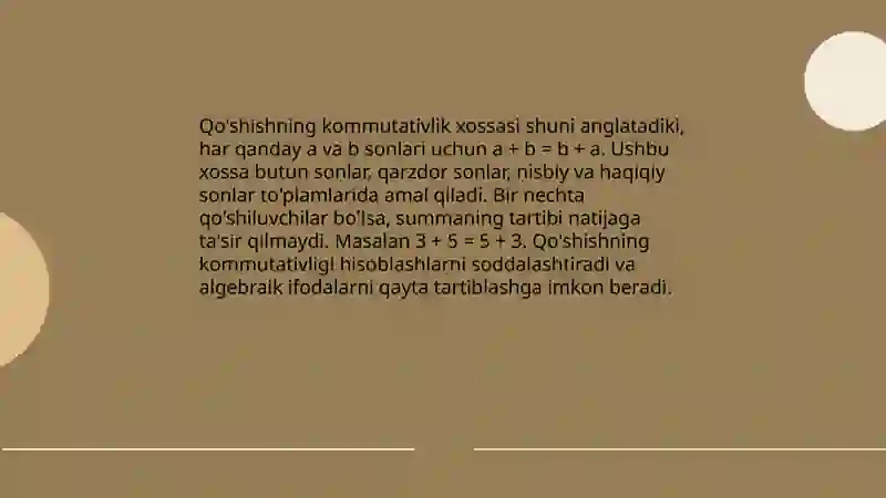 Arifmetik amallarning xossalari 3