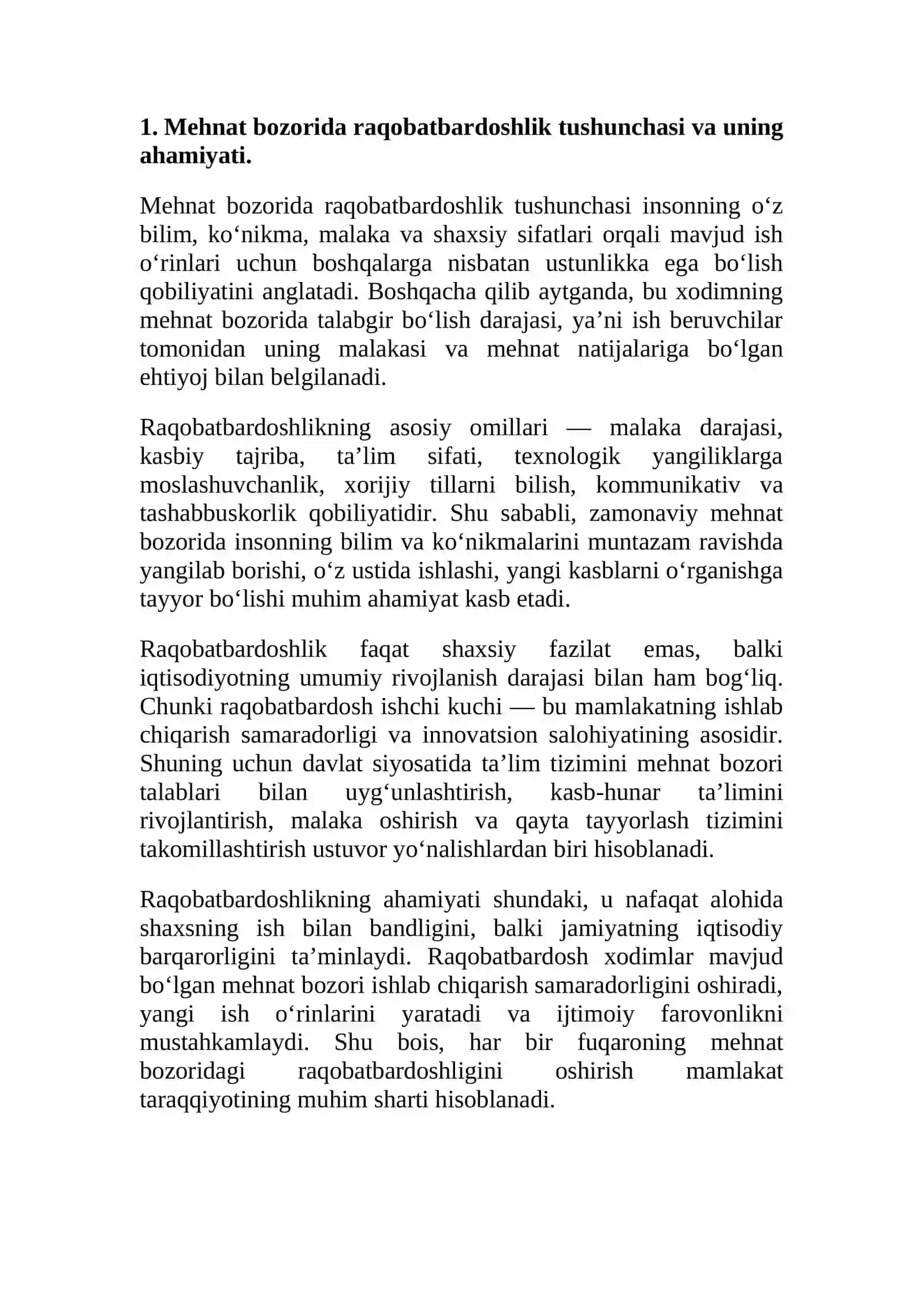 Mehnat bozorida raqobatbardoshlik tushunchasi va uning ahamiyati 3
