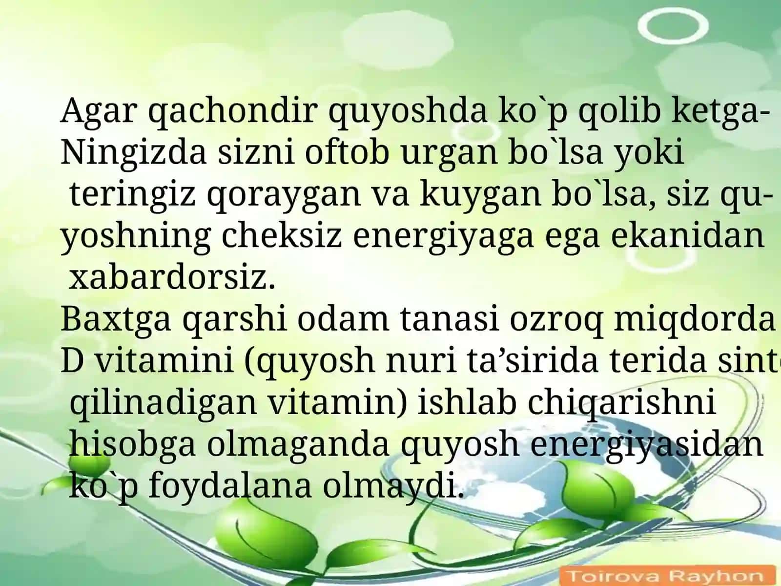 YORUG`LIK ENERGIYASINI QABUL QILISH 3