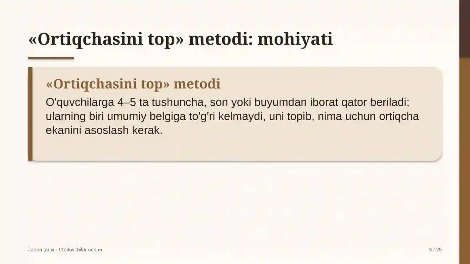 jahon tarixi darslarida ortiqchasini top metodidan foydalanish 7115 3