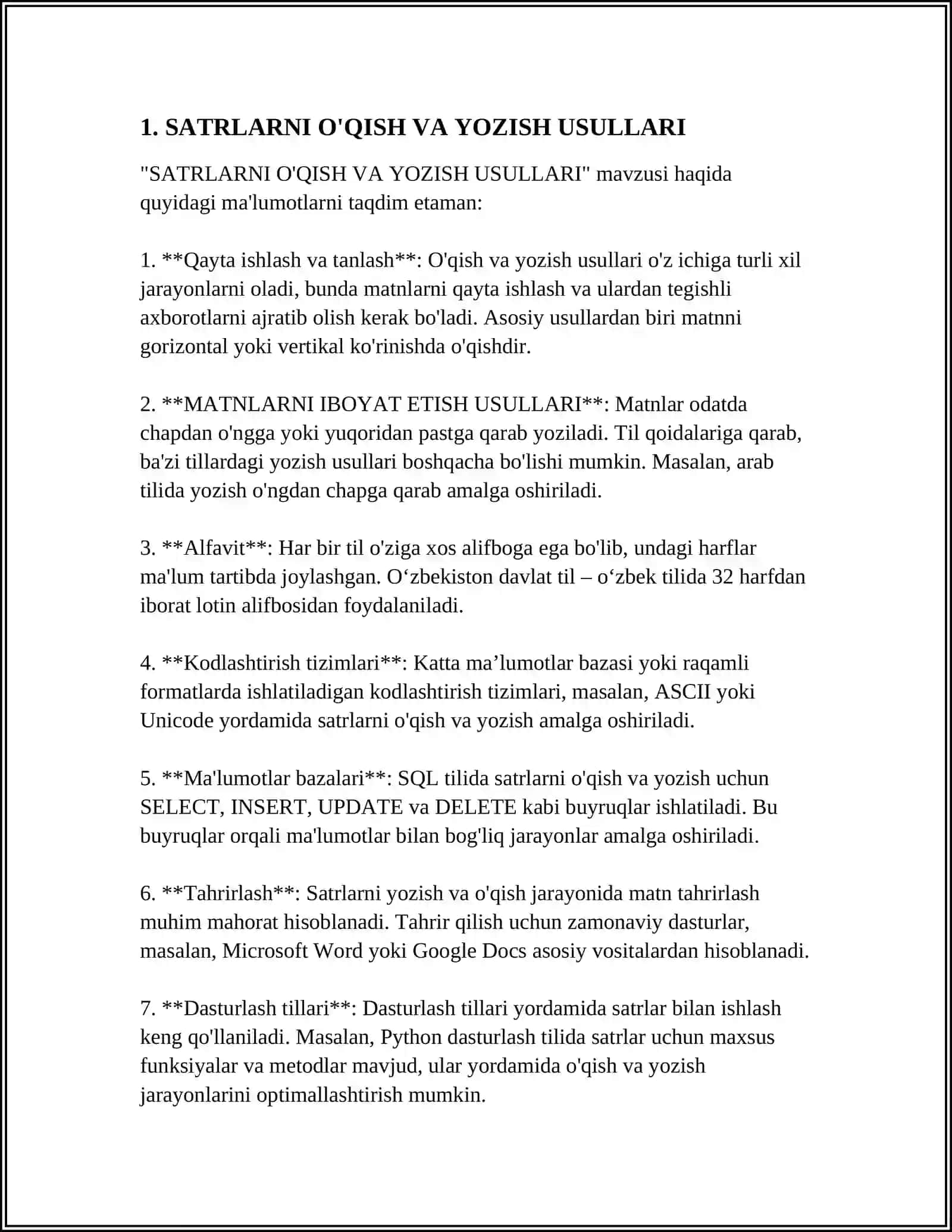 SATRLAR BILAN ISHLASH 3