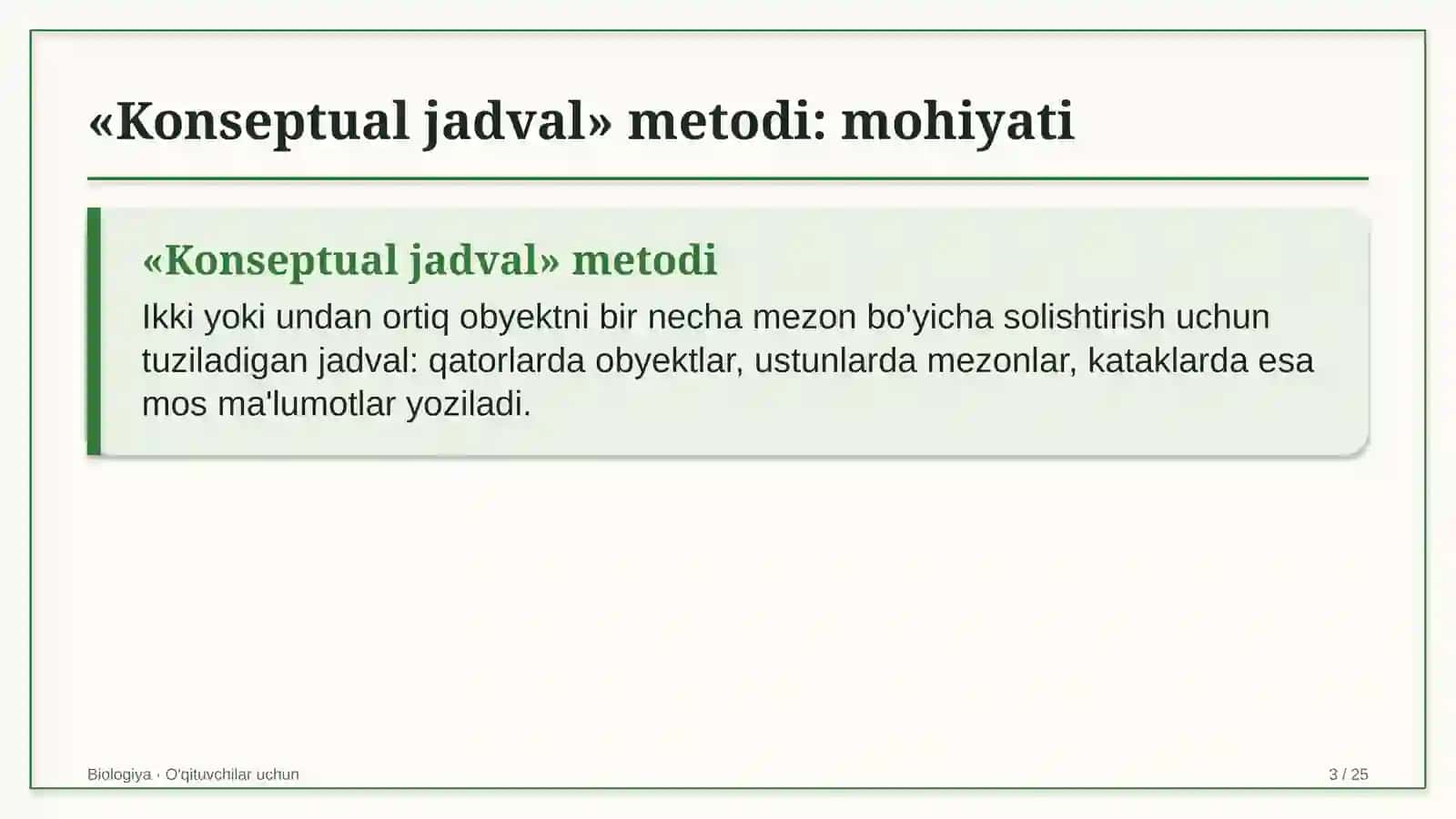 biologiya darslarida konseptual jadval metodidan foydalanish 8971 3