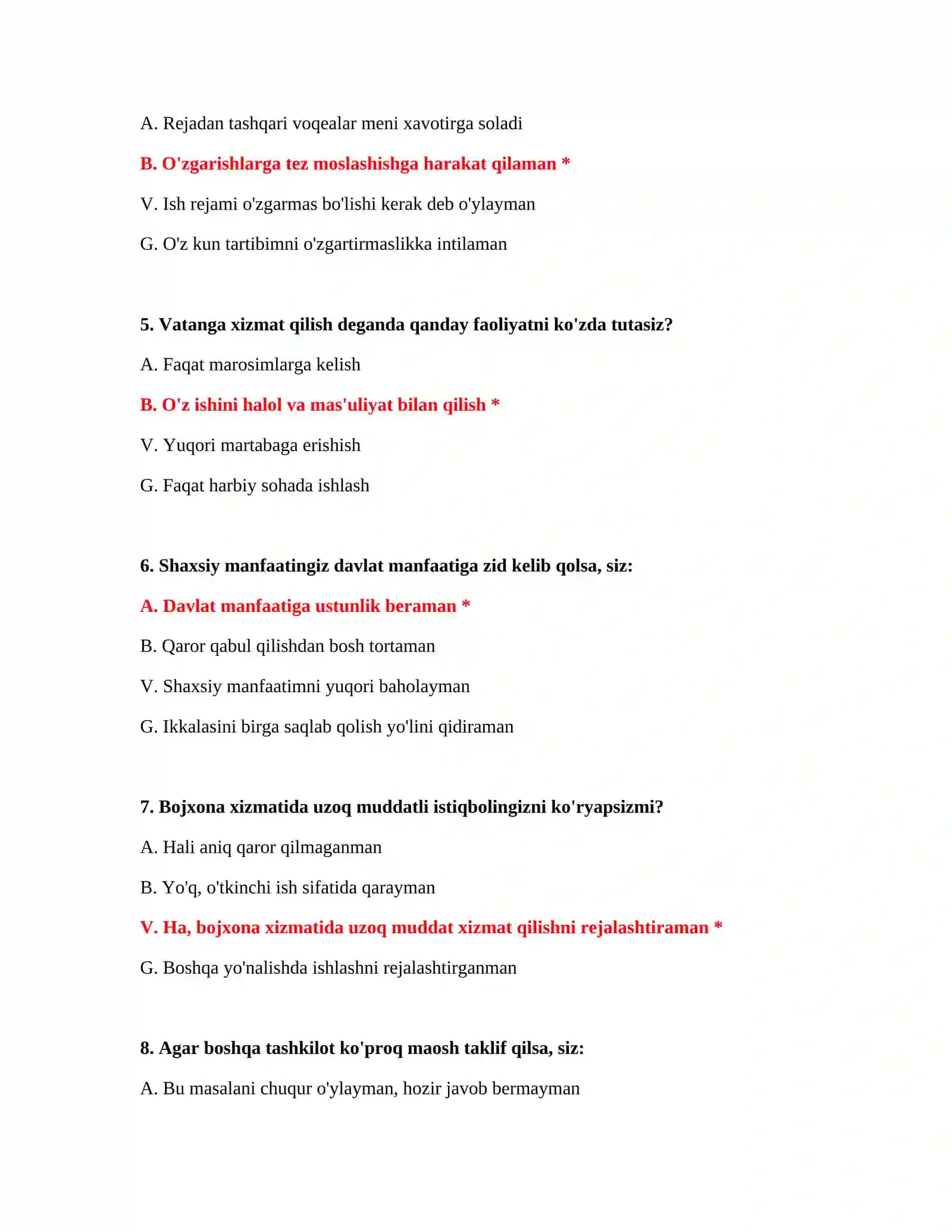 Bojxona test savollari namunasi 3