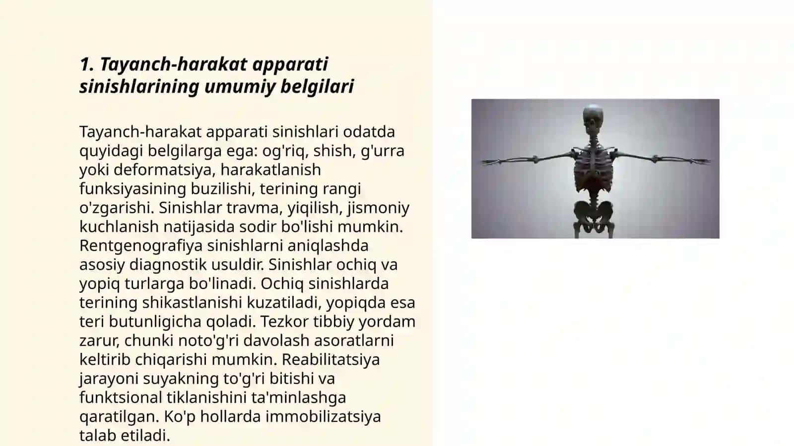 Tayanch -xarakat apparati sinishlari va chiqishlarini tashxislash. Birinchi tibbiy yordam. Transportli immobilizatsiya 3
